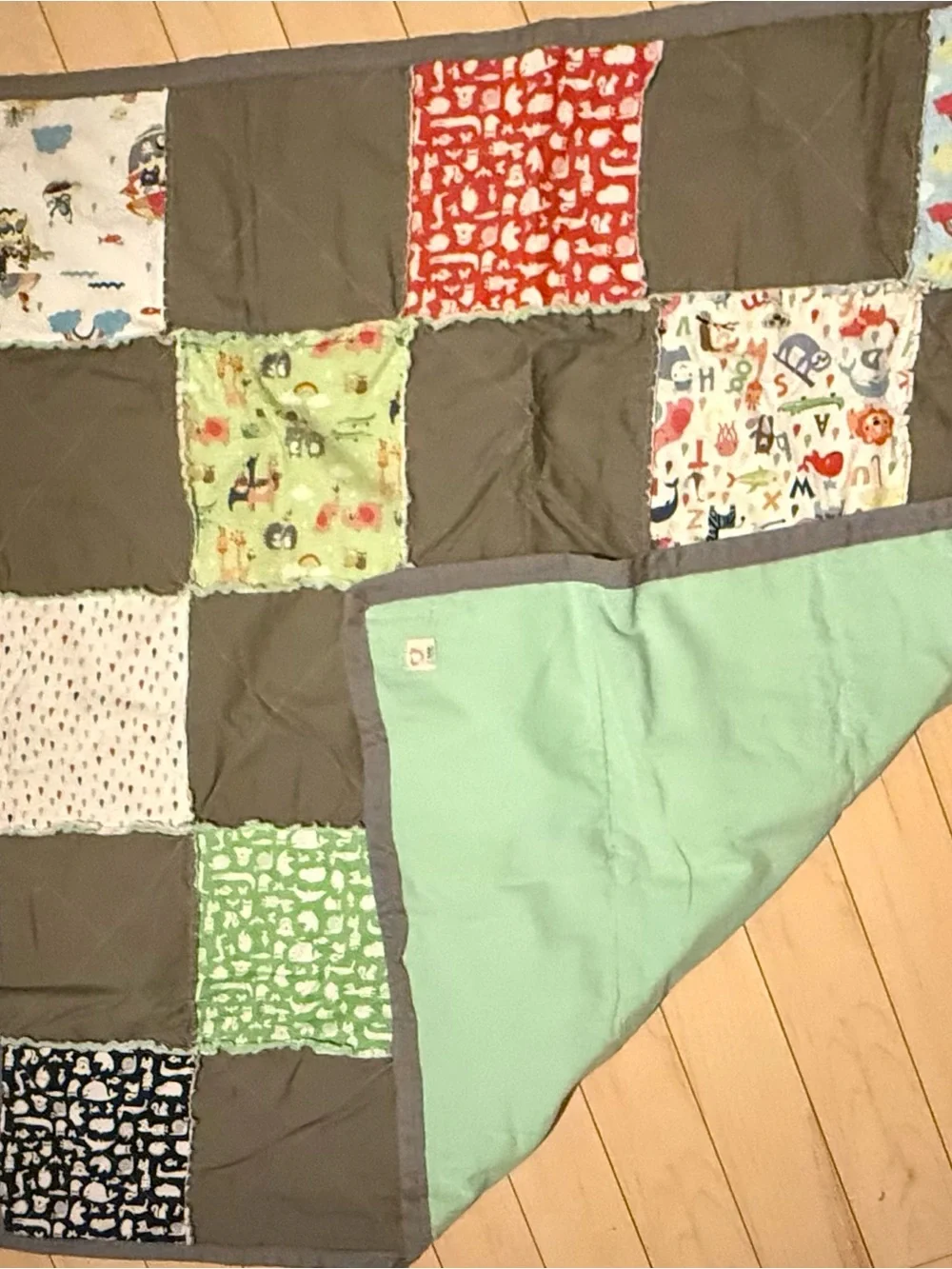 Handmade Noah’s Ark Baby Rag Quilt